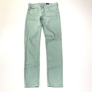 AG Adriano Goldschmied 26 The Ankle Zip Slim Straight Leg light green jean 503B5